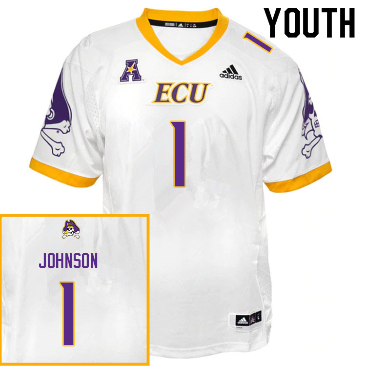 Youth #1 Jaylen Johnson ECU Pirates College Football Jerseys Sale-White